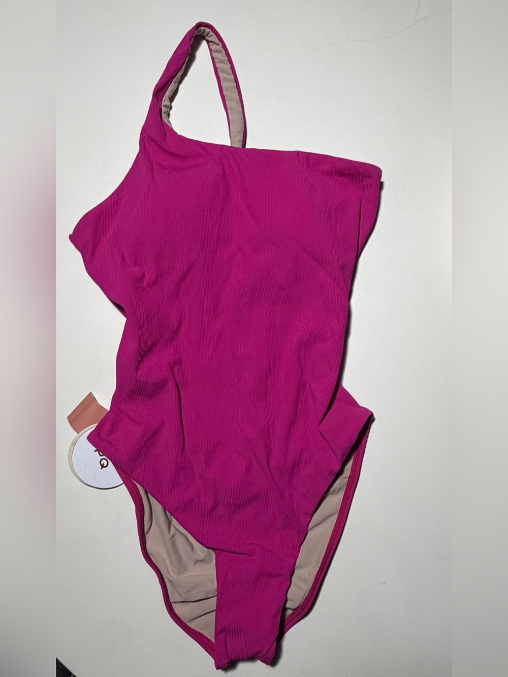 NWT. PQ Swim, Hot Pink Womens One-Shoulder One Piece Swimsuit-Small